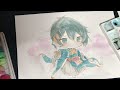 刀剣乱舞／三日月宗近さんを描く／水彩絵の具「和の色」