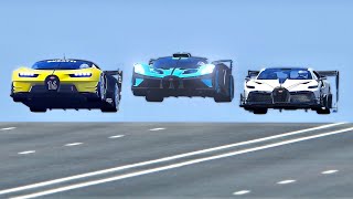 Bugatti Divo GTR vs Bugatti Bolide vs Bugatti Vision GT - Drag Race 20 KM