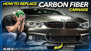 HOW TO REMOVE A DAMAGED CARBON FIBER FRONT LIP (AND REPLACE IT WITH A NEW ONE ON THIS BMW F32 428)