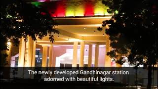 The newly developed Gandhinagar Capital Railway Station adorned with beautiful lights.