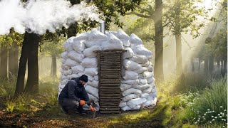 Building a sack hut in the wild nature