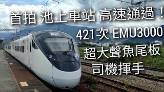 首拍！池上車站 高速通過！421次 emu3000型 新自強 池上 高速通過 超大聲魚尾板！