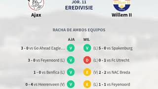 Previa Ajax vs Willem II - Jornada 11 - Eredivisie 2018 - Pronósticos y horarios