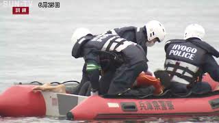 海の家が開設されない須磨海岸 警察と消防が水難救助訓練