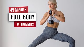 45 MIN NO JUMPING Full Body Workout + Weights - No Repeat with ABS FINISHER