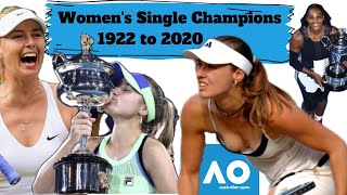 Record Breaking Women's Single Champions in Australian Open from 1922 to 2020