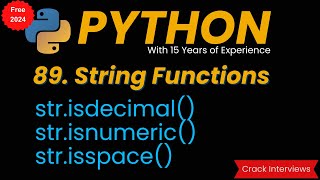isdecimal function | isnumeric function | isspace function | built in functions in Python