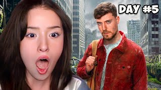 Pokimane Reacts to MrBeast Surviving 7 Days In a Abandoned City