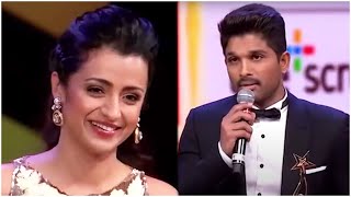 Stylish Star Allu Arjun & Trisha Krishnan Cracking Jokes On Each Other At South Awards Show