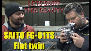 SAITO FG-61TS Flat twin gasoline 4-stroke engine First SNIFF Unboxing \u0026 review