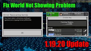 How to Fix World Not Showing Problem in Minecraft 1.19.20 | Solve Recover World Problem