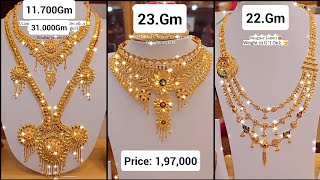 2025 so luxurious 22k Gold necklace designs with weight and price|Bridal heavy necklaces set designs