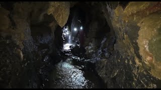 Neck deep water cave