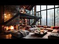 relaxing winter with soft piano jazz music on cozy cabin ambience ⛄rain u0026 fireplace sounds to sleep