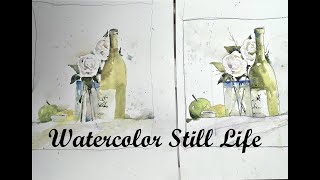 How to Draw & Paint White Roses and Gold Wine Bottle in Watercolor   with Chris Petri