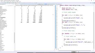 java, ch6, create a power table with for loop