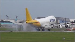 台風７号接近 横風ウインドシア１０ノット Polar B747 Rwy16R 成田空港 nrthhh