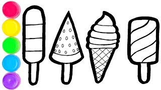 How to Draw And Color Cute Ice Cream | Ice cream drawing, painting & coloring for kids Part-2