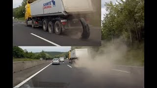 Videón, ahogy az M3-son szétrobban a kamion kereke