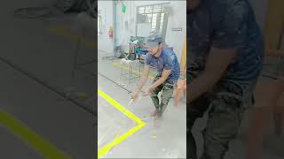 Floor Epoxy Painting and Yellow 🟡 Border Marking in warehouse #painting #shortvideo #viral