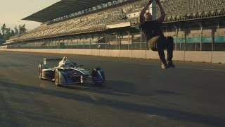 Stuntman backflips over Formula car travelling 97km p/h