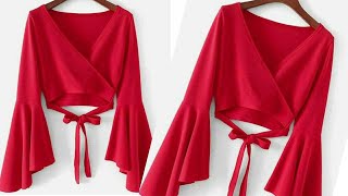 STYLISH  WRAP TOP with RUFFLE SLEEVES DESIGN CUTTING AND STITCHING | simple and stylish