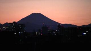 Beautiful Sunset Snow Capped Mt Fuji and Tokyo Sky Tree Japan 2256