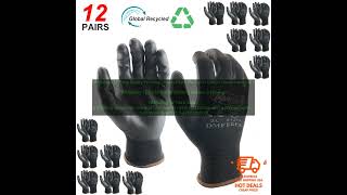 1005005646193722 NMSafety 12 Pairs Safety Working Gloves Black Pu Nylon Cotton Glove In