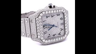 Cartier - Santos De Cartier - Large Model - Steel - Custom Pavé Diamond Set   Arabic Dial