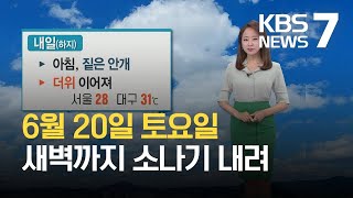 [뉴스7 날씨] 내일 경기 동부·강원·경북엔 비 / KBS 2021.06.20.