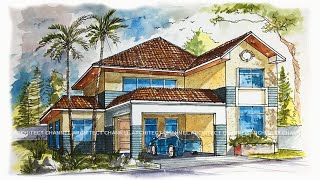 HOW TO DRAW 2 POINT PERSPECTIVE OF A HOUSE.