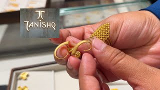 Lightweight trending Tanishq gold modern and fancy earrings design with price and weight