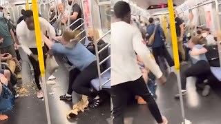 Karen Gets Beaten ‘BLOODY’ After ATTACKING Black Men On NYC Subway!!