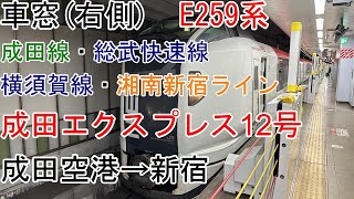 [車窓][特急成田エクスプレス12号]成田空港→新宿(E259系)成田線・総武快速線・横須賀線・湘南新宿ライン