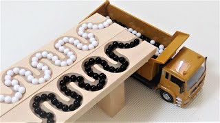 Marble Run Race ASMR☆Haba ,Japanese Carpentry Course × White and black marbles & dump truck.