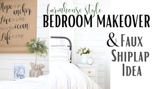 Bedroom Makeover ~ Faux Shiplap ~ Farmhouse Style Bedroom ~ Shiplap Wall ~ Shiplap DIY