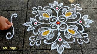 Very Easy Daily Rangoli🌺3x3 dots Simple Kolam Designs🌺Small Easy Muggulu🌺Border Rangoli 🌺#srirangoli