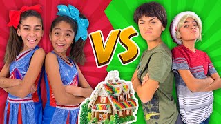 Gingerbread House Decorating Challenge - Girls Vs Boys : Funny Skits // GEM Sisters