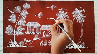 warli painting tutorial/how to paint warli painting/tribal art/365 days challenge/day 26