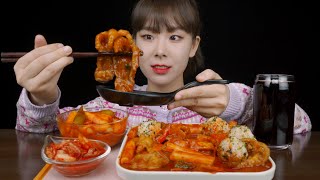 MUKBANG ASMR/ 吃播｜今天吃辣炒年糕 辣炒鸡爪 辣白菜 全辣套餐 真香！/咀嚼音