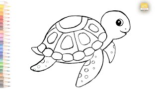 Cartoon tortoise outline drawing 01 II How to draw A cartoon Turtle drawing step by step
