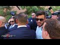 conor mcgregor gets into scuffle with floyd mayweather u0026 team at grand arrival in vegas