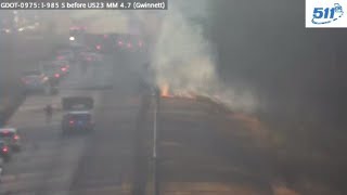 I-985 southbound shut down in Gwinnett County due to crash, fire