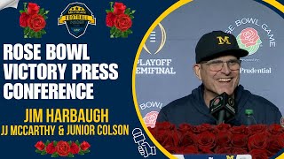 Michigan's Jim Harbaugh, JJ McCarthy, Junior Colson Post Game Presser After Rose Bowl CFP Game Win