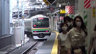 【ついに完成した渋谷駅埼京線新ホーム】工事が継続する狭い渋谷駅埼京線新ホームに到着～出発する湘南新宿ライン南行E231系