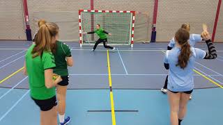 Handbaltraining passing continuum + keeperstraining tennisballen + individuele schottraining