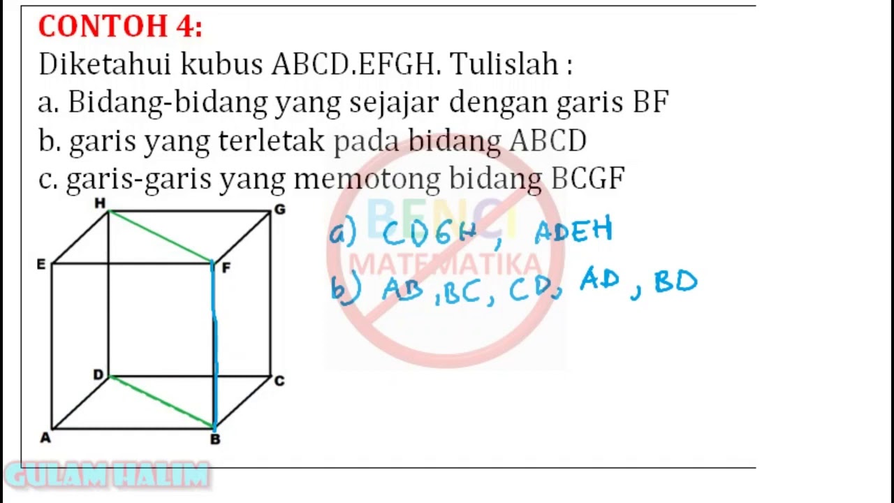 Kedudukan Titik,garis Dan Bidang Pada Bangun Ruang Dimensi 3 Contoh 4 ...