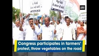 Congress participates in farmers’ protest, throw vegetables on the road