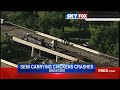 Semi carrying chickens crashes