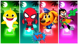 Baby Shark 🆚 Spider House Head 🆚 Sharif Labrador 🆚 Teen Titans Go 🎶 Tiles Hop EDM Rush Gameplay💥....